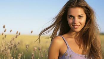 Young Girl in Close-Up Stare, Intense Gaze AI generated photo