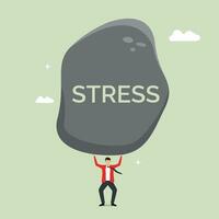 Businessman holding big stone, pressure from too much responsibility concept, overload and stress burden, anxiety from work difficulty vector