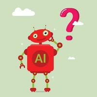 Ai robot with question mark, frustrated robot thinking, artificial intelligence technology help support service faq problem concept vector