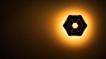 Luxury hexagonal abstract black metal background with golden light lines. photo