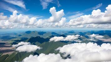 azul cielo con nubes desde arriba. ai generado foto