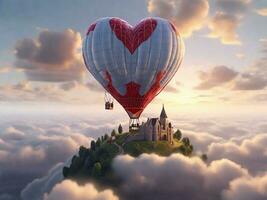 heart shaped hot air balloon valentine's day background. generative ai photo