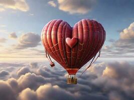 heart shaped hot air balloon valentine's day background. generative ai photo