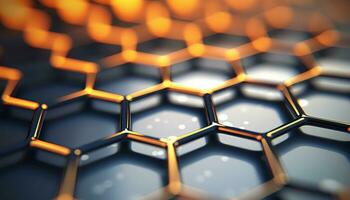 Falling Metal Atoms Meet Hexagonal Grid AI generated photo