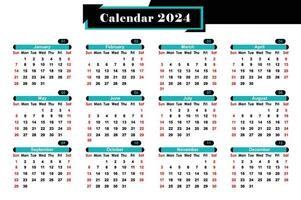 moderno creativo y profesional calendario diseño 2024, azul único estilo calendario vector