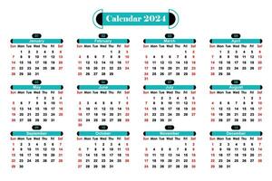 Modern Creative And professional calendar Design 2024, blue unique style calendar vector