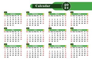 moderno creativo y profesional calendario diseño 2024, verde único estilo calendario vector