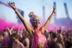 Portrait of beautiful dancer girl at new year EDM festival photo