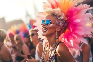 Portrait of beautiful dancer girl at new year EDM festival photo