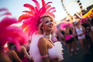 Portrait of beautiful dancer girl at new year EDM festival photo