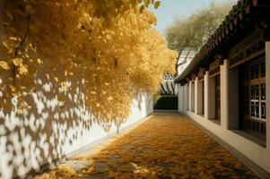 White wall wind chinese autumn. Generate Ai photo