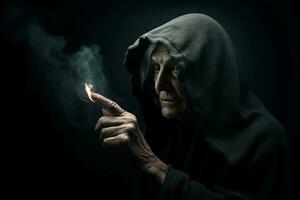 antiguo brujo fumar. generar ai foto