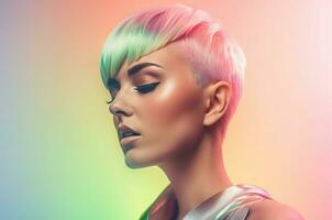 Modern neon woman makeup background. Generate Ai photo