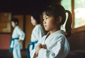 Young girl karate athlete. Generate Ai photo