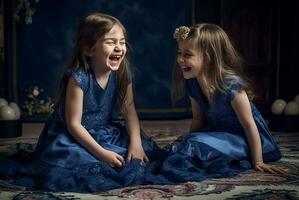 dos joven muchachas sonriente. generar ai foto