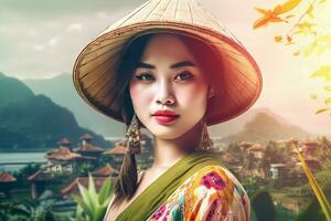 belleza vietnamita muchacha. generar ai foto