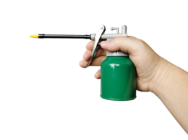 Oil can in man's hand PNG transparent