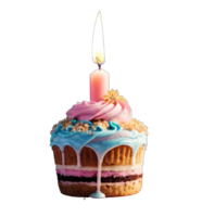 small cake with candle isolated on transparent background. AI Generative png