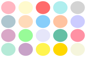 Isolated pastel color palette with color code on transparent background, 20 rgb pastel colors set png