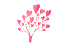 Happy Valentine's day card. Watercolor pink neat tree made of hearts on transparent background.  Cute clipart illustration for Women's Day, invitations. Concept - romantic relationship, Love png