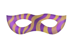 Mardi Gras yellow, purple carnival mask clip art. fat tuesday carnival mask cut out. festival masquerade accessories isolated on transparent background illustration. Opera and theater costume element png