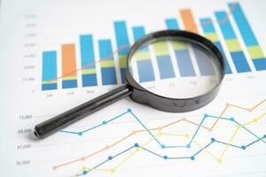 Magnifying glass on charts graphs paper. Financial development, Banking Account, Statistics, Investment Analytic research data economy. photo