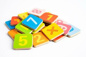 Math number colorful on white background, education study mathematics learning teach concept. photo