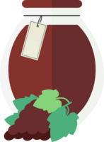 Transparent jar with red grapes jam, juice and label png