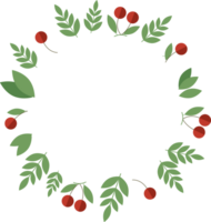 Round frame of cherries and green leaves in flat png