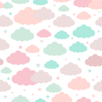 Clouds and stars in pastel colors seamless patterns png