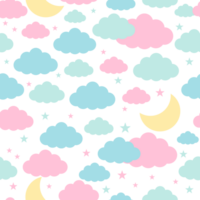 Moon, clouds and stars in pastel colors seamless patterns png