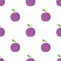 Seamless pattern with fresh plums and green leaf in flat style png