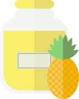 Transparent jar or bottle with pineapple jam, juice and label png