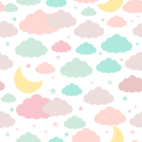 Moon, clouds and stars in pastel colors seamless patterns png