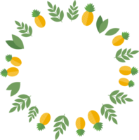 Round frame of pineapples and green leaves in flat png