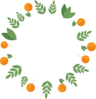 Round frame of oranges and green leaves in flat png