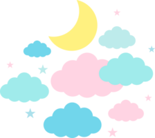 maan, wolken en sterren in pastel kleuren png