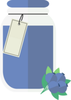 Transparent jar with blueberry jam, juice png