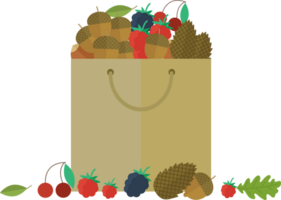 Paper package with various fresh wild and garden berries ans nuts png