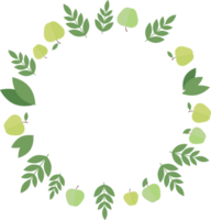 Round frame of apples and green leaves in flat png