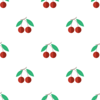 Seamless pattern with fresh cherries and green leaves in flat style png