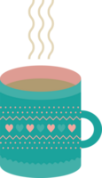 Blue mug with a pattern of hearts with a hot drink png