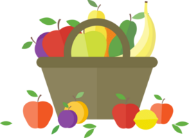 Basket with different fruits flat illustration png