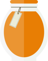 Transparent jar with honey or orange juice, jam with a blank label png