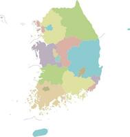 Vector blank map of South Korea with provinces, metropolitan cities and administrative divisions. Editable and clearly labeled layers.