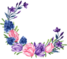 Tulips Flower Watercolor illustration wreath bouquet for card, product design, festive greetings png