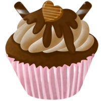 a cupcake with chocolate icing and a heart png