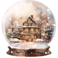 Watercolor Christmas Glass Cloche. Christmas SnowGlobe Clipart, Cozy Winter Clipart. AI Generated. png