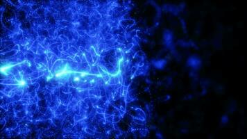 flou bleu abstrait Contexte de bokeh et petit rond particules et lignes de énergie magique vacances en volant points sur une noir Contexte video