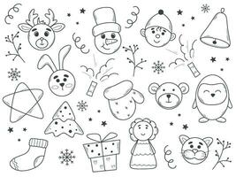 Set Christmas design elements in doodle style vector